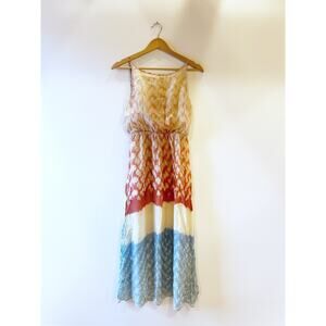 Urban Outfitters 100% Silk Andree DeLair Tie-Dye Red White Blue Maxi Sun Dress